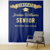 Moderne Navy Blauwe Afstudeerfoto Booth Achtergron Wandkleed (In situ)