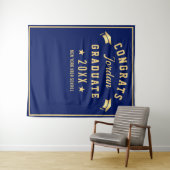 Moderne Navy Blauwe Afstudeerfoto Booth Achtergron Wandkleed (In Situ (horizontaal))