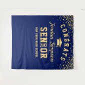 Moderne Navy Blauwe Afstudeerfoto Booth Achtergron Wandkleed (Voorkant (horizontaal))