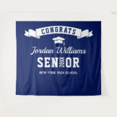 Moderne Navy Blauwe Afstudeerfoto Booth Achtergron Wandkleed (Voorkant (horizontaal))