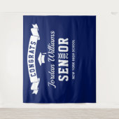 Moderne Navy Blauwe Afstudeerfoto Booth Achtergron Wandkleed (Voorkant)