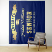 Moderne Navy Blauwe Afstudeerfoto Booth Achtergron Wandkleed (In situ)