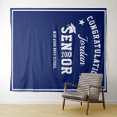 Moderne Navy Blauwe Afstudeerfoto Booth Achtergron Wandkleed (In Situ (horizontaal))