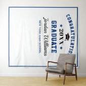 Moderne Navy Blauwe Afstudeerfoto Booth Achtergron Wandkleed (In Situ (horizontaal))