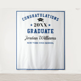 Moderne Navy Blauwe Afstudeerfoto Booth Achtergron Wandkleed