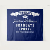 Moderne Navy Blauwe Afstudeerfoto Booth Achtergron Wandkleed (Voorkant (horizontaal))