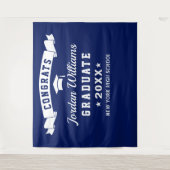 Moderne Navy Blauwe Afstudeerfoto Booth Achtergron Wandkleed (Voorkant)