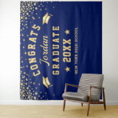 Moderne Navy Blauwe Afstudeerfoto Booth Achtergron Wandkleed (In situ)