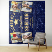 Moderne Navy Blauwe Afstuderen 4 Fotohokje Achterg Wandkleed (In situ)