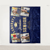 Moderne Navy Blauwe Afstuderen 4 Fotohokje Achterg Wandkleed (Voorkant)