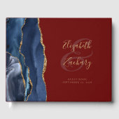 Moderne Navy Blauwe Agate Gouden Script Bourgondië Gastenboek (Voorkant)