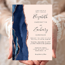 Moderne Navy Blauwe Agate Roze Gouden Blush Trouwk