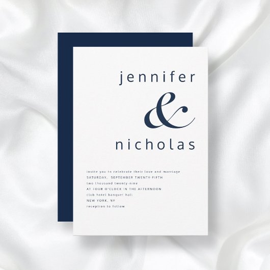 Moderne Navy Blauwe Ampersand Bruiloft Kaart