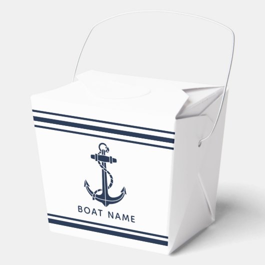 Moderne Navy Blauwe Anker Boot Naam Custom Bedankdoosjes (Voorkant)