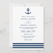 Moderne Navy Blauwe Anker Maritieme QR Code Trouwe Kaart (Voorkant)