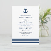 Moderne Navy Blauwe Anker Maritieme QR Code Trouwe Kaart (Staand voorkant)