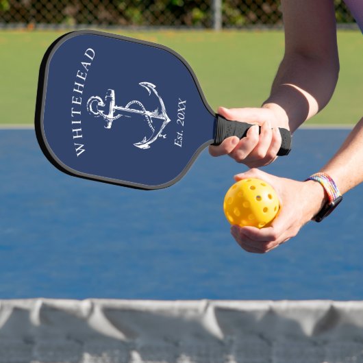 Moderne Navy Blauwe Anker Monogram Pickleball Paddle (Insitu)