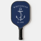 Moderne Navy Blauwe Anker Monogram Pickleball Paddle (Voorkant)