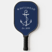 Moderne Navy Blauwe Anker Monogram Pickleball Paddle (Achterkant)