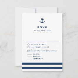 Moderne Navy Blauwe Anker Trouwkaart RSVP Kaartje