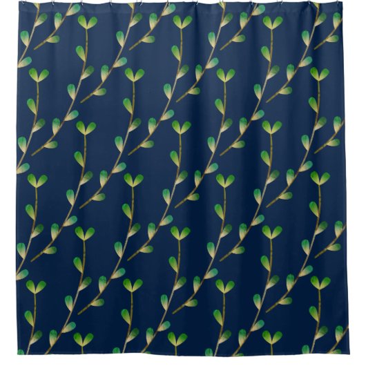 Moderne Navy Blauwe Begroeiing Douchegordijn (Voorkant)