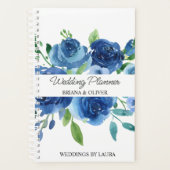 Moderne Navy Blauwe Bloemige Trouwdag Planner (Voorkant)