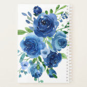 Moderne Navy Blauwe Bloemige Trouwdag Planner (Achterkant)
