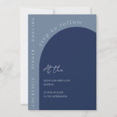 Moderne Navy Blauwe Boog Foto Bruiloft Kaart (Achterkant)