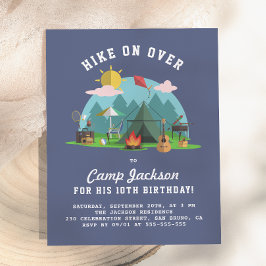 Moderne Navy Blauwe Camping Verjaardagsfeestje Uitnodiging Briefkaart