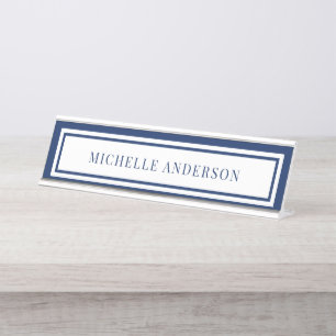 Moderne Navy Blauwe Chic Dubbele Rand Elegant  Bureau Naambordje