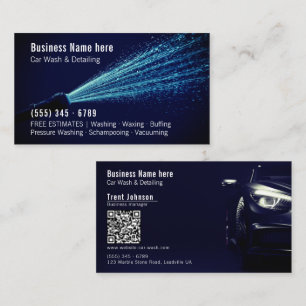 Moderne Navy Blauwe Drukwas Auto Detailing QR Visitekaartje