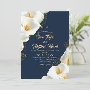 Moderne Navy Blauwe Elegante Bloem Bruiloft Foto Kaart