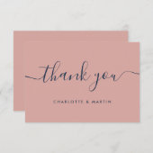 Moderne Navy Blauwe en Blush Trouwdag Bedankkaart (Voorkant / Achterkant)