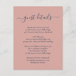 Moderne Navy Blauwe en Blush Trouwdag Informatiekaartje