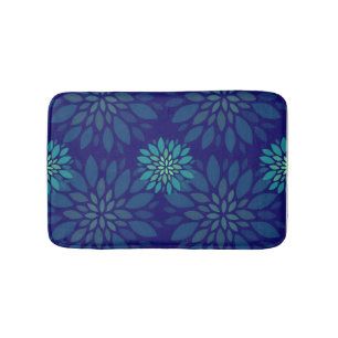Moderne Navy Blauwe en Groene Bloem Bladeren Patro Badmat