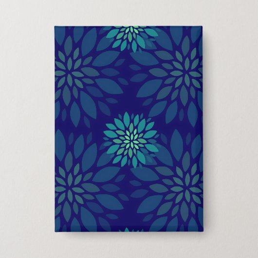 Moderne Navy Blauwe en Groene Bloem Bladeren Patro Button (Voorkant)