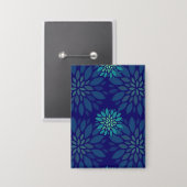 Moderne Navy Blauwe en Groene Bloem Bladeren Patro Button (Voorkant / Achterkant)