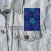 Moderne Navy Blauwe en Groene Bloem Bladeren Patro Button (Insitu)