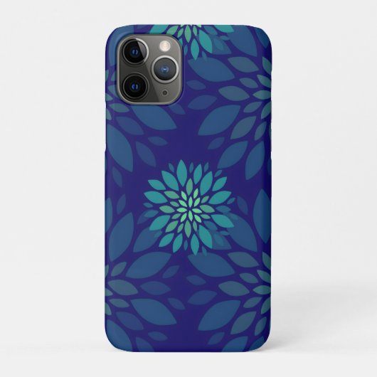 Moderne Navy Blauwe en Groene Bloem Bladeren Patro Case-Mate iPhone Case (Achterkant)