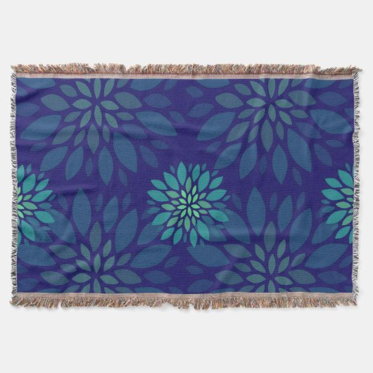 Moderne Navy Blauwe en Groene Bloem Bladeren Patro Deken (Voorkant)