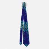 Moderne Navy Blauwe en Groene Bloem Bladeren Patro Stropdas (Achterkant)