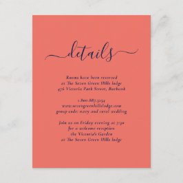 Moderne Navy Blauwe en Koraalrode Trouw Informatiekaartje