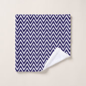 Moderne Navy Blauwe en Witte Chevron Streep Bad Handdoek (Wasdoekje)