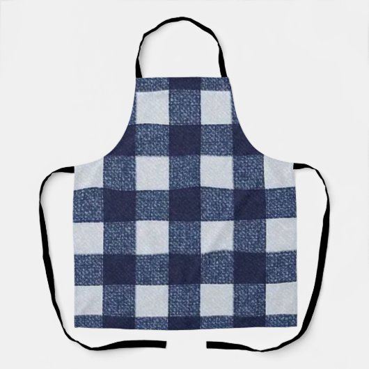 Moderne Navy Blauwe en Witte Schachbrettpatroon Ov Schort (Voorkant)
