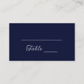 Moderne Navy Blauwe en Zilveren Scriptie Bruiloft Plaatskaartje (Voorkant)