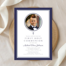 Moderne Navy Blauwe Foto Jongen Eerste Communie
