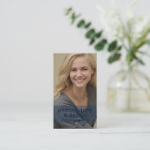 Moderne Navy Blauwe Foto QR Code Professioneel Gou Visitekaartje (Staand voorkant)