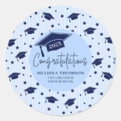 Moderne Navy Blauwe Gefeliciteerd Afstuderen Naam Ronde Sticker (Voorkant)