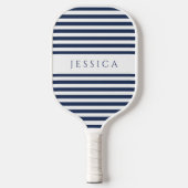 Moderne Navy Blauwe Gestreepte Aangepaste Naam Pickleball Paddle (Voorkant)