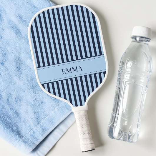 Moderne Navy Blauwe Gestreepte Cute Preppy Eenvoud Pickleball Paddle